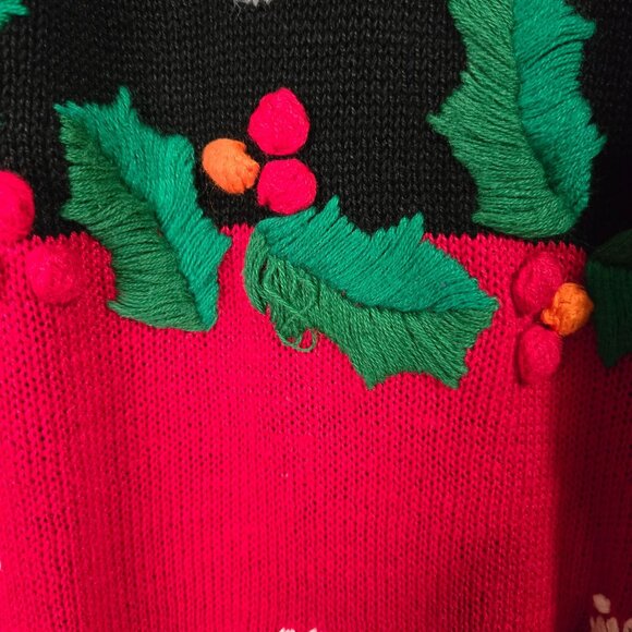 Vintage Ugly Novelty Christmas Holiday Sweater Embroidered Holly Snowflakes - Picture 4 of 9